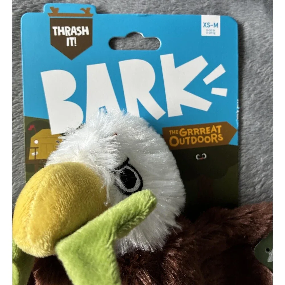 BARK Thrash It! The Grrreat Outdoors Marty Bald Eagle Dog Toy XS-M Squeaker Crin